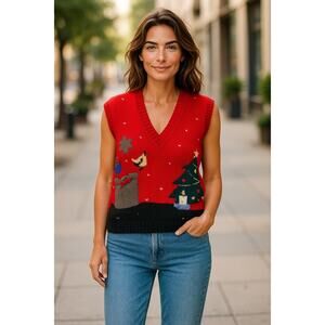 "BEREK" By MARISA CHRISTINA Christmas Vest Santas Sleigh SZ‎ L VTG Y2K Handmade